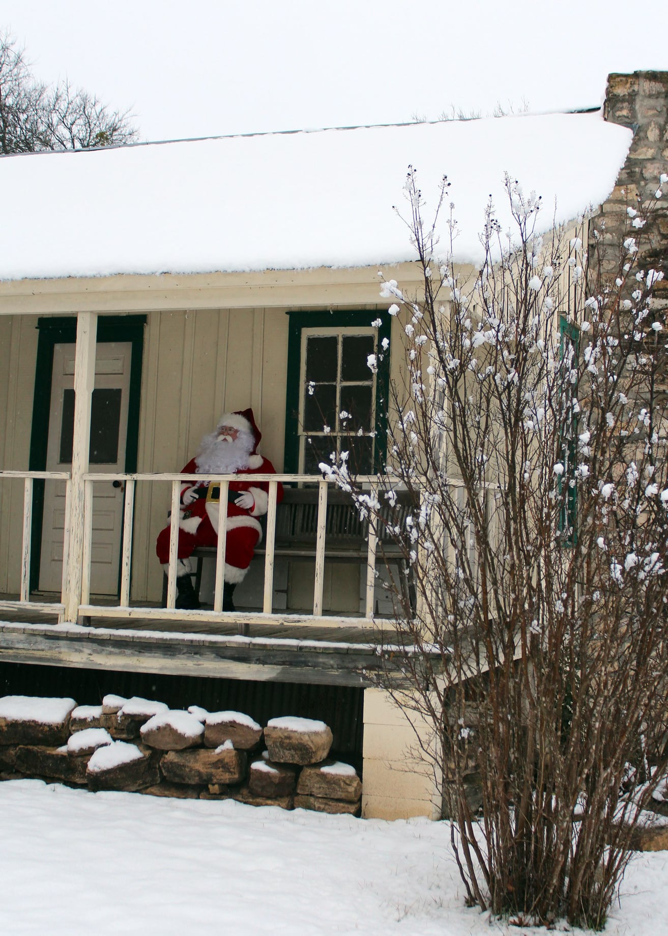 Santa on a porch in Texas